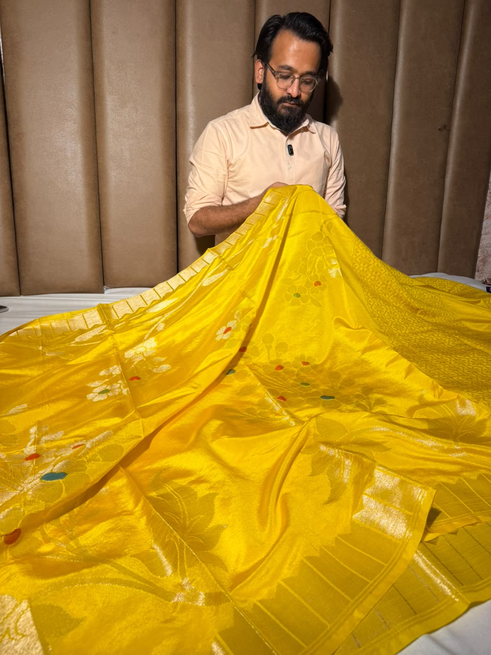 Bright Yellow Meenakari Chinia Silk Banarasi Saree