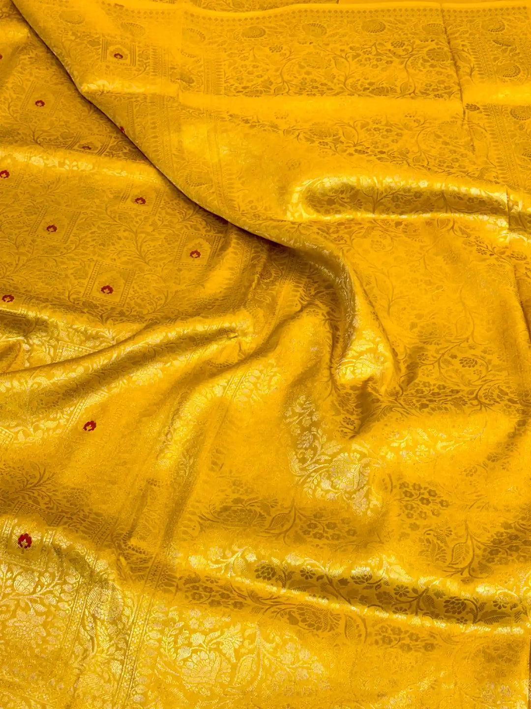 Bright Yellow Pure Katan Silk Alfi Banarasi Saree