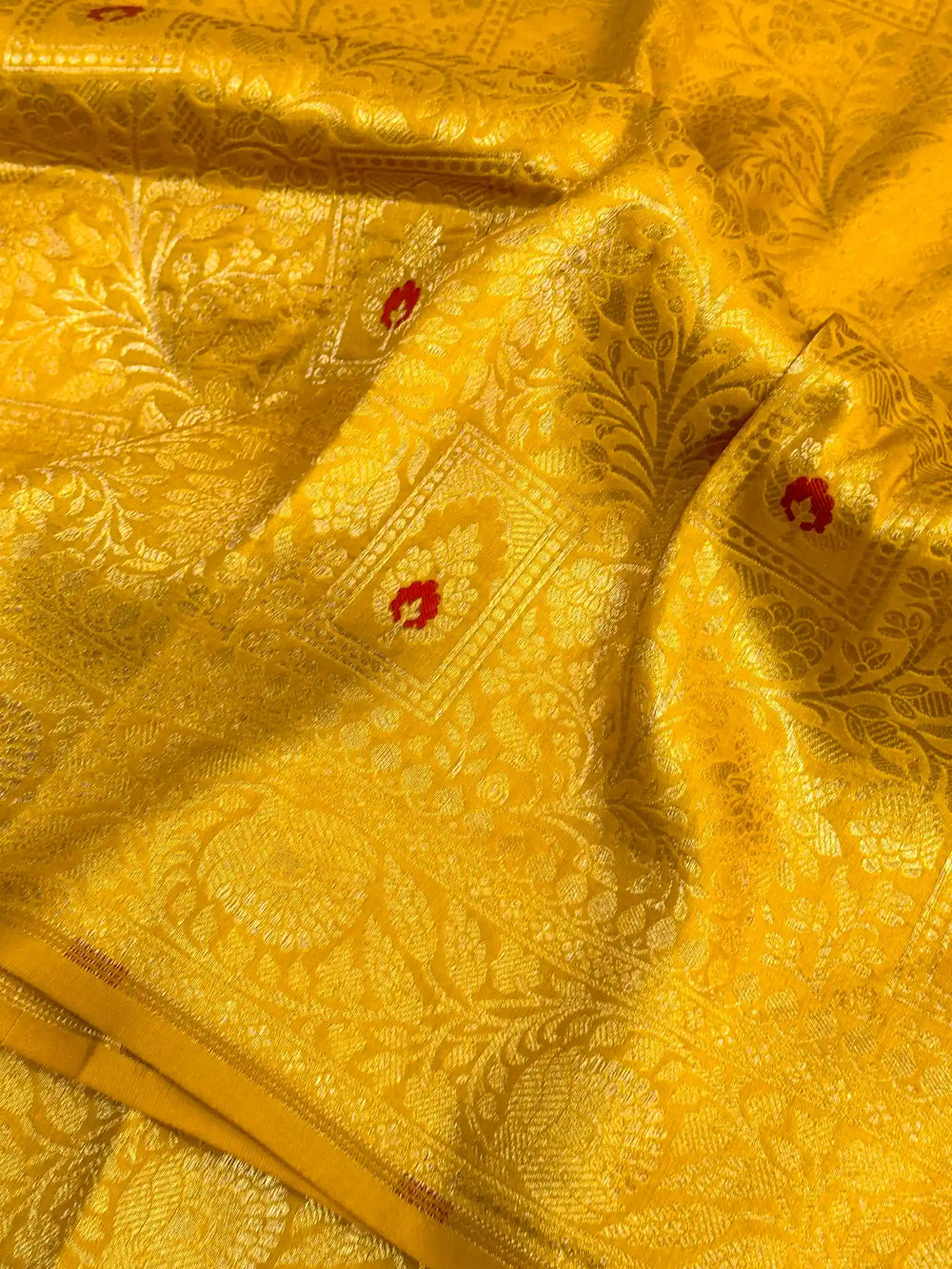 Bright Yellow Pure Katan Silk Alfi Banarasi Saree