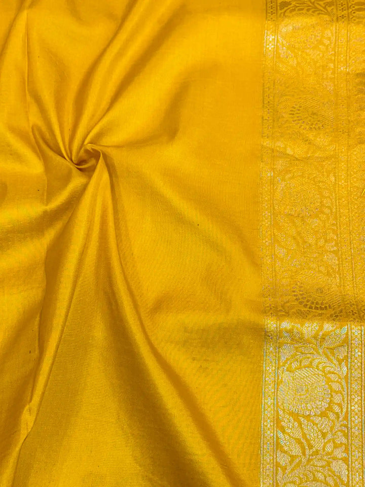 Bright Yellow Pure Katan Silk Alfi Banarasi Saree