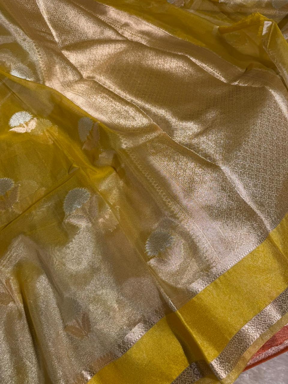 Bright Yellow Soft Tissue Silk Heritage Banarasi Saree