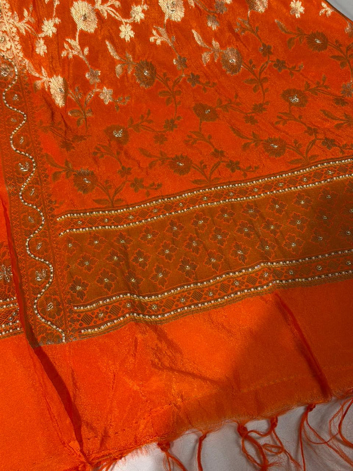 Bright Orange Chinia Silk Premium Handwork Suit