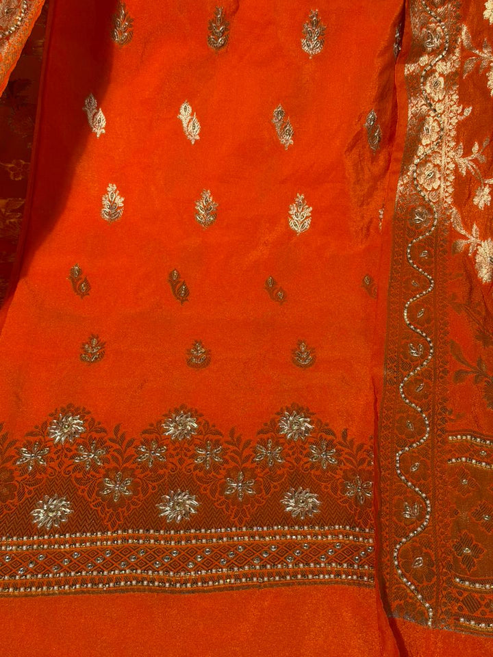 Bright Orange Chinia Silk Premium Handwork Suit
