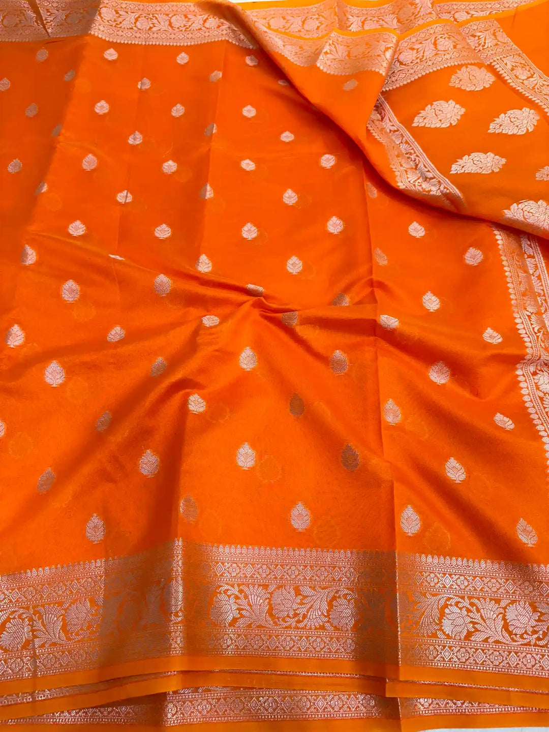 Bright Orange Colour Soft silk saree