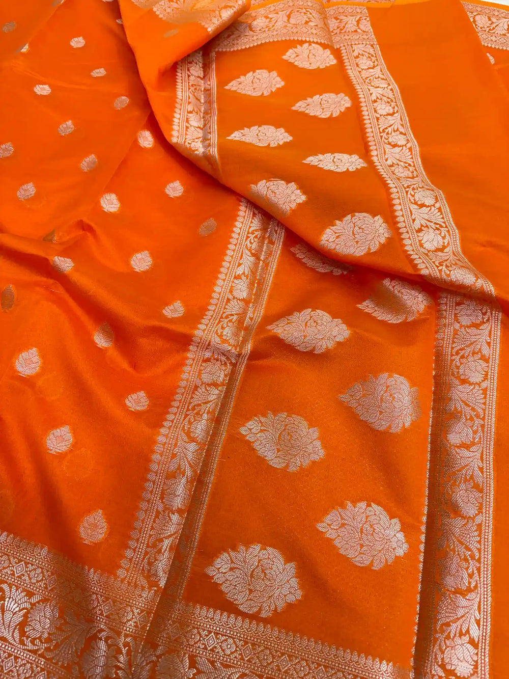 Bright Orange Colour Soft silk saree