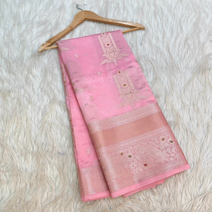 Bright Pink Chinia Silk Banarasi Saree