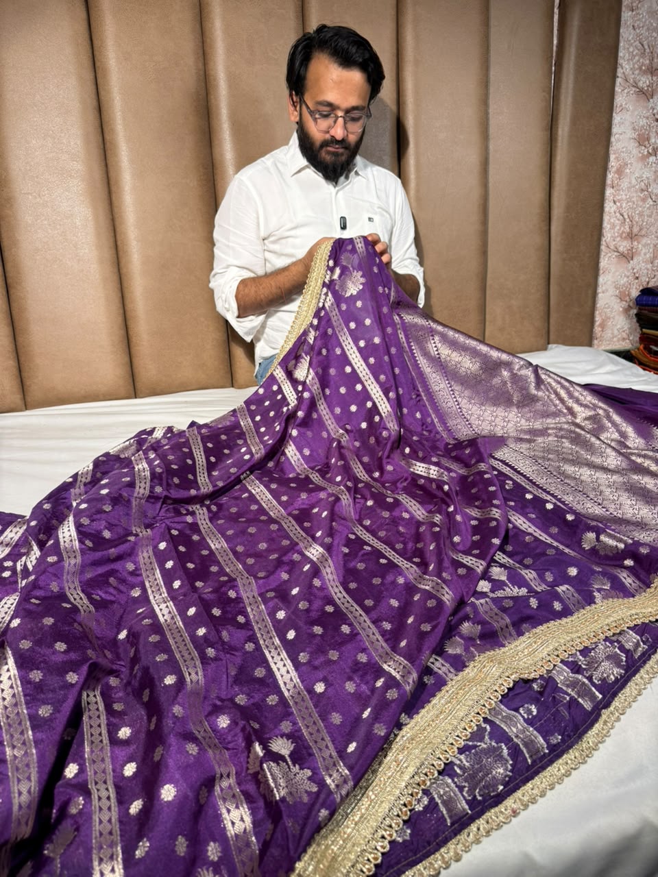 Bright Purple Chinia Silk Designer Banarasi Saree