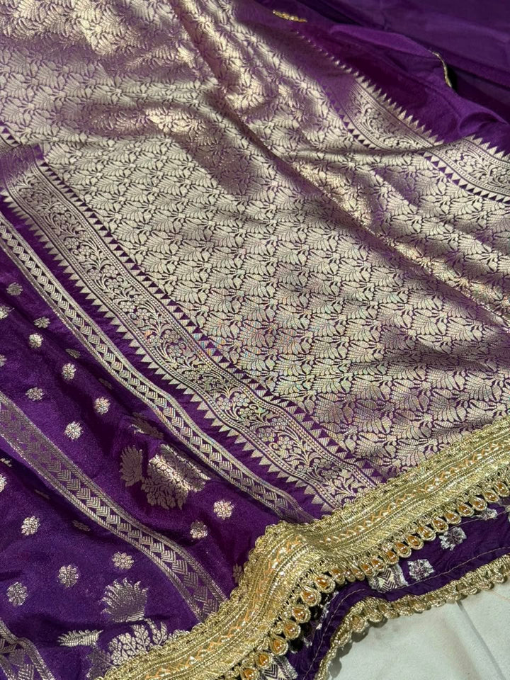 Bright Purple Chinia Silk Designer Banarasi Saree