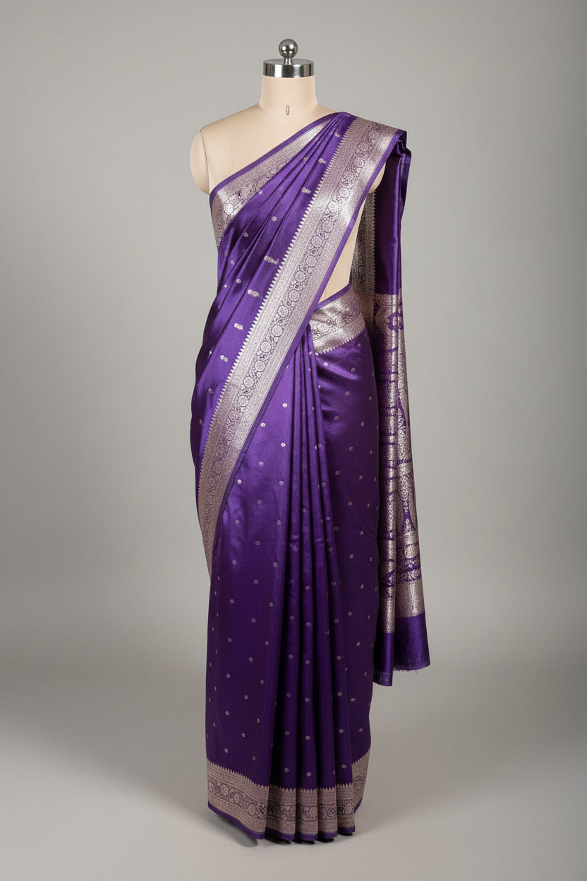 Bright Purple Mashru Katan Silk Eccentric Banarasi Saree