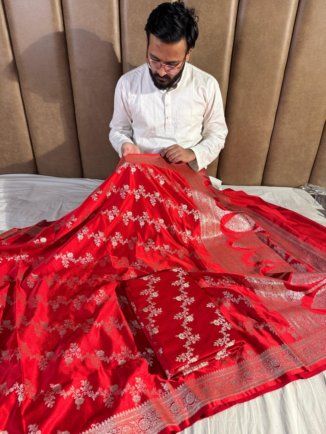 Bright Red Shade Mashru Katan Silk Saree