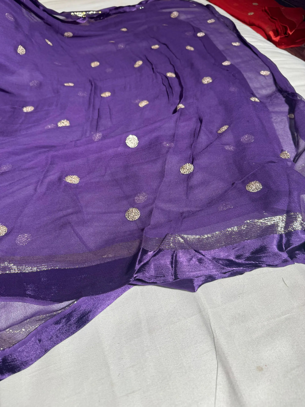 Bright purple viscose Georgette knitted embroidery saree