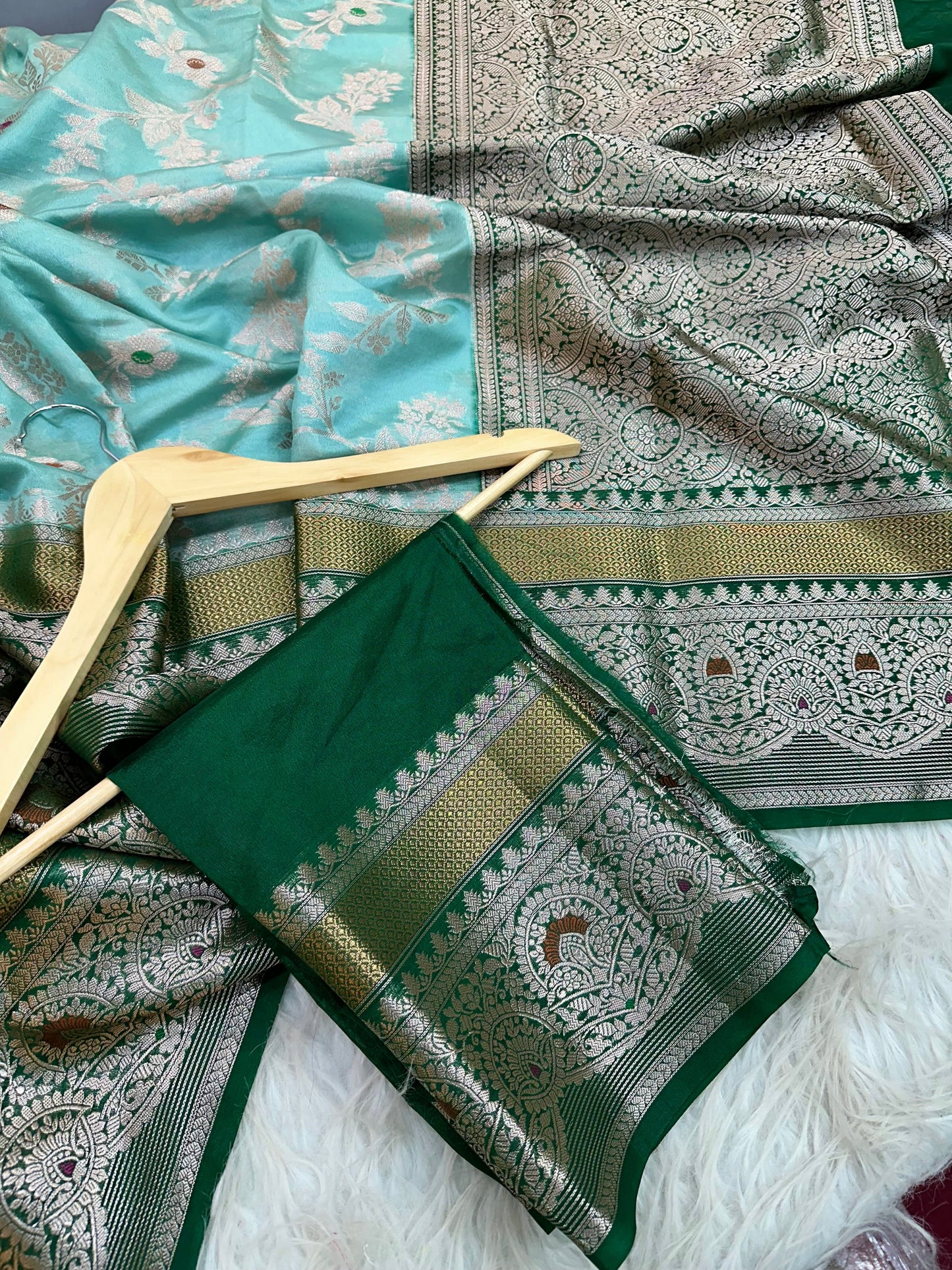 Sea Green Chinia Silk Banarasi Saree