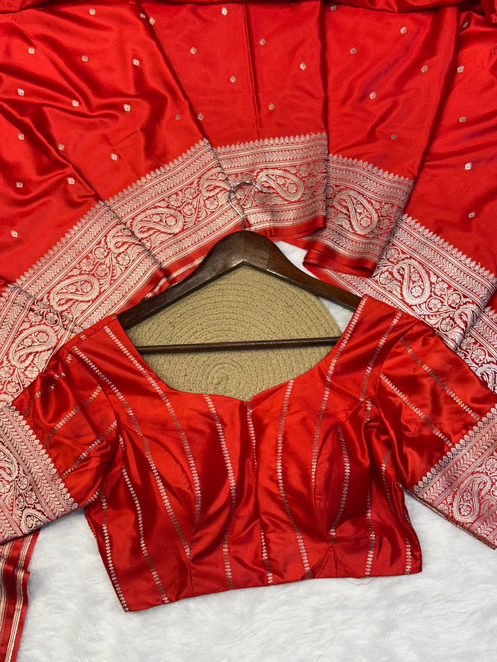 Bridal Red Mashru Katan Silk Banarasi Saree