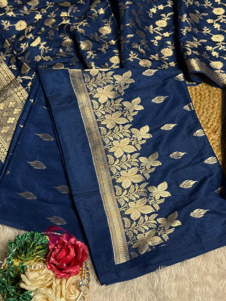 Navy Blue Chinia Silk premium Banarasi suit