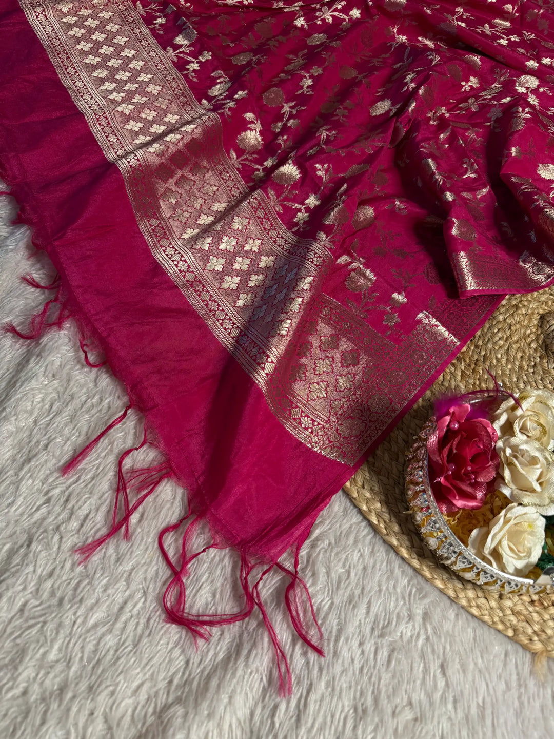 Rani Pink 3 pcs Chinia Banarasi suit set
