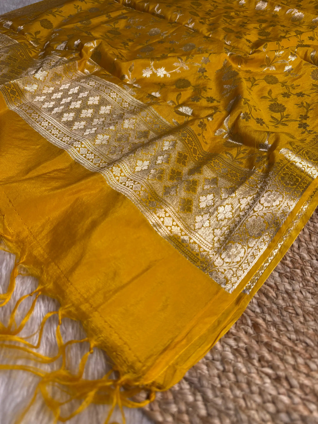 Yellow 3 Pcs Chinia Banarasi Suit Set