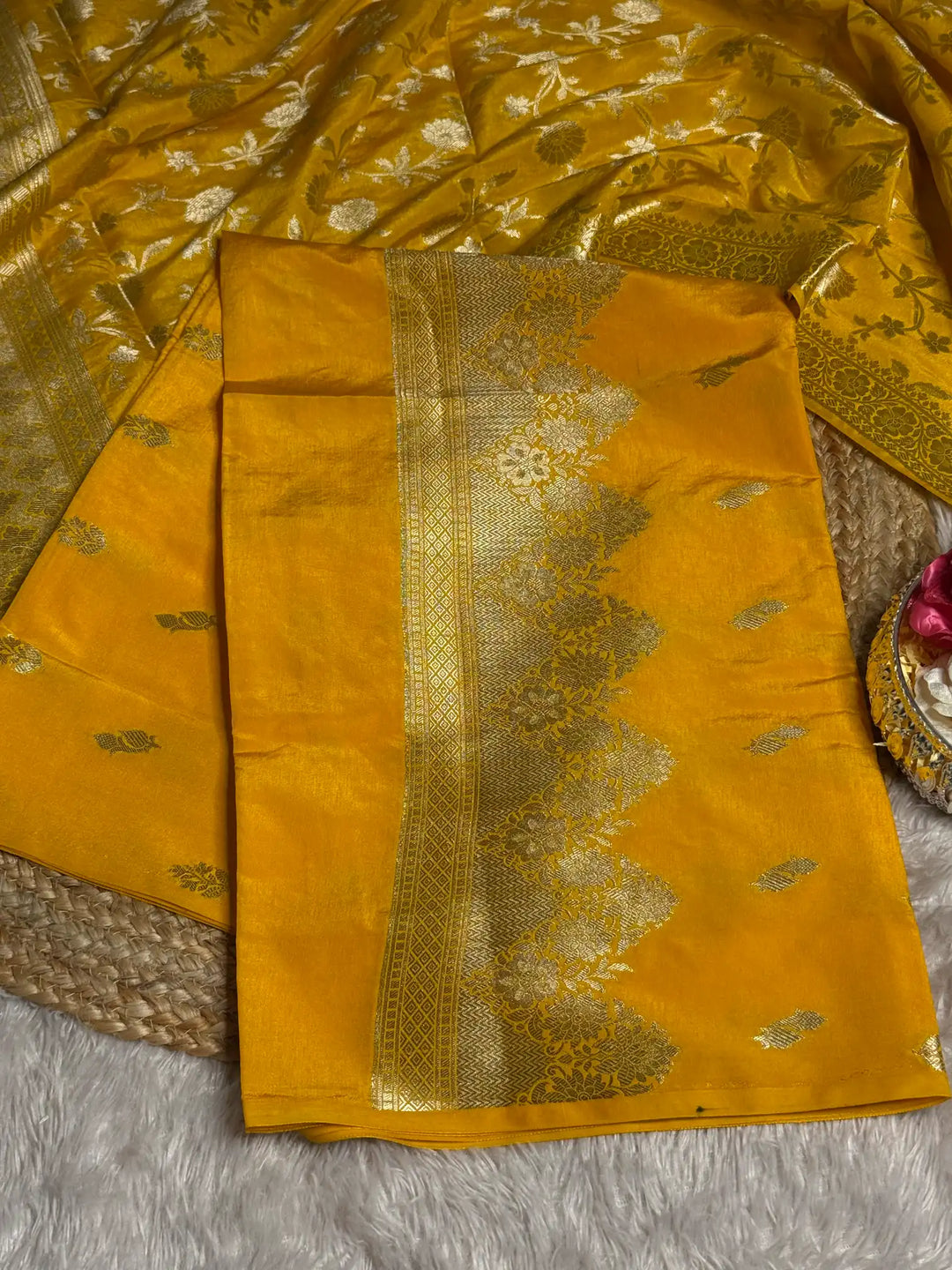 Yellow 3 Pcs Chinia Banarasi Suit Set
