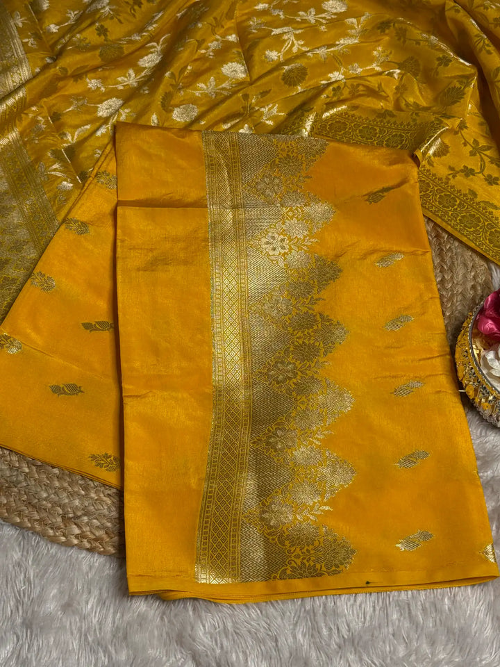 Yellow 3 Pcs Chinia Banarasi Suit Set