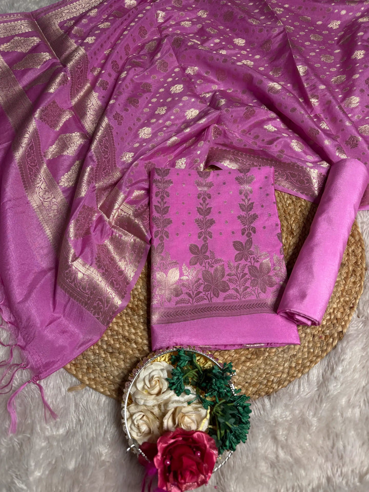 Pink 3 Pcs Chinia Banarasi Suit Set