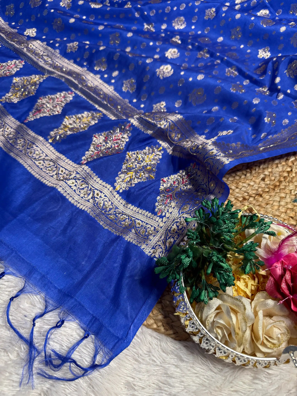 Royal Blue Jacquard Weave Premium Handwork Banarasi Suit