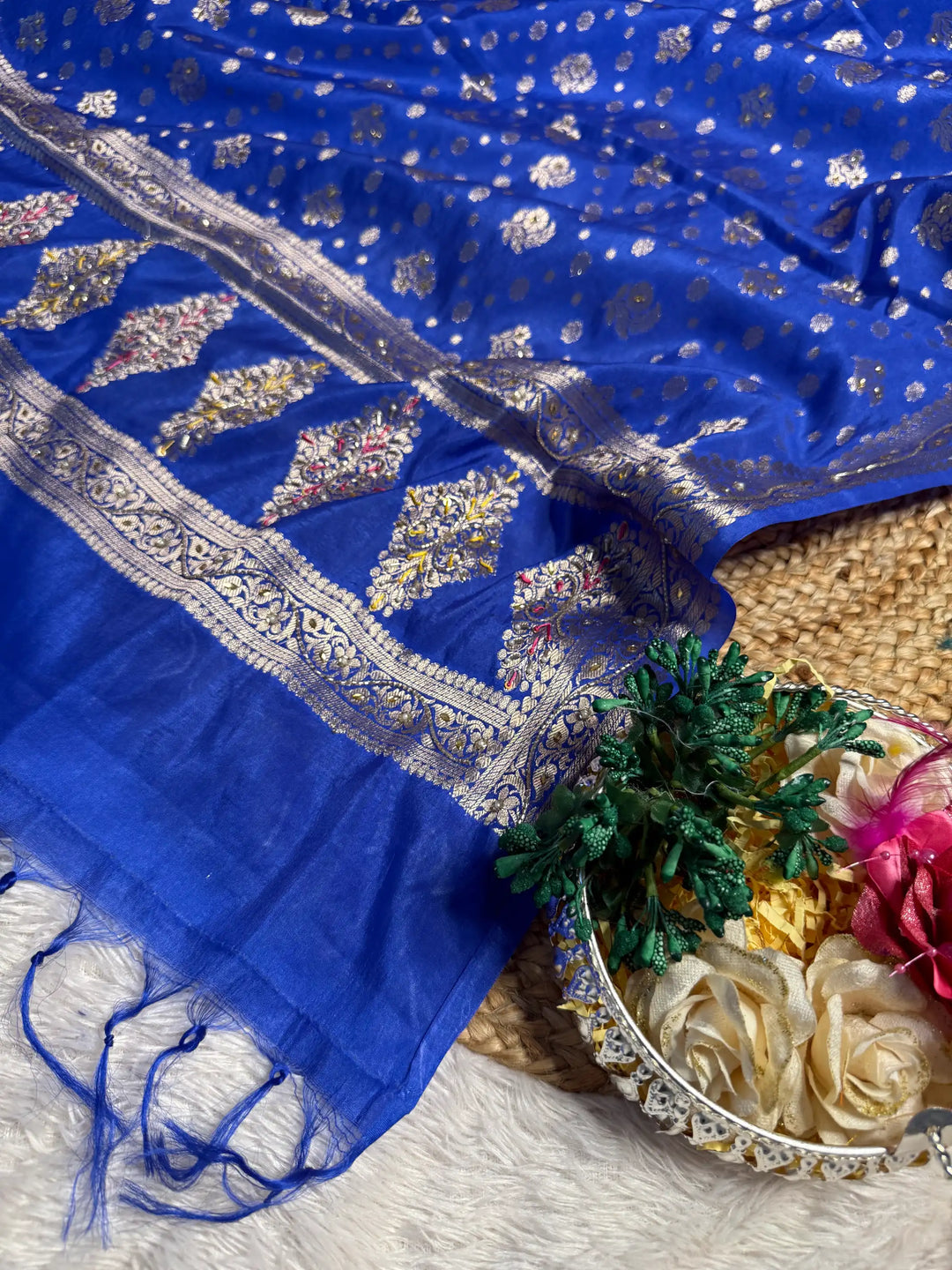 Royal Blue Jacquard Weave Premium Handwork Banarasi Suit