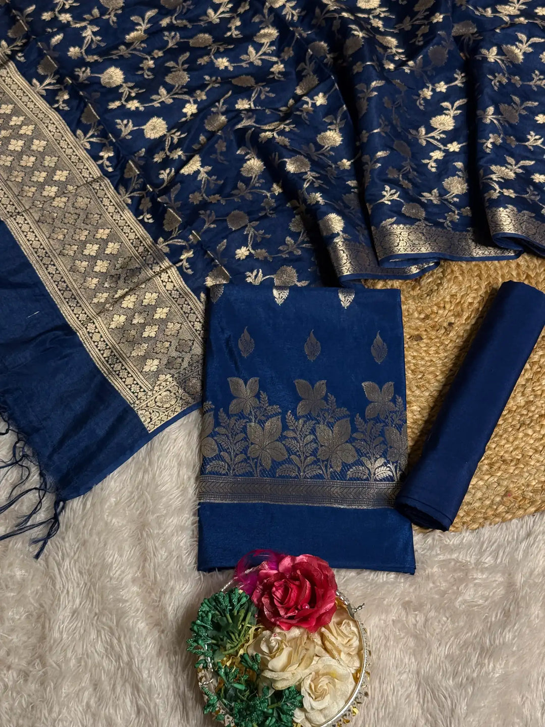 Navy Blue Chinia Silk premium Banarasi suit