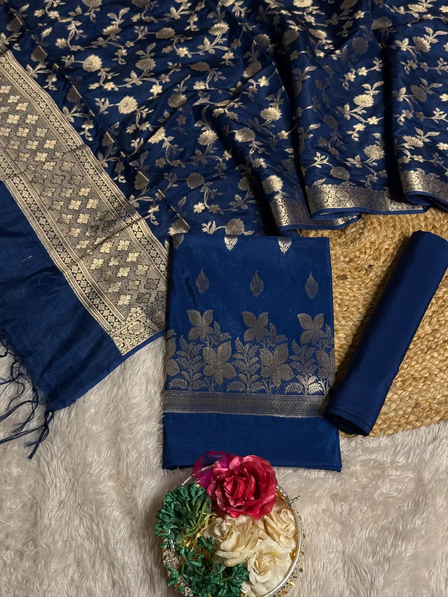 Navy Blue Chinia Silk premium Banarasi suit
