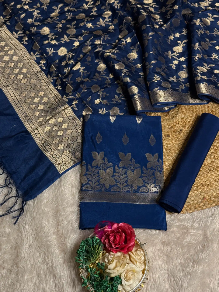 Navy Blue Chinia Silk premium Banarasi suit