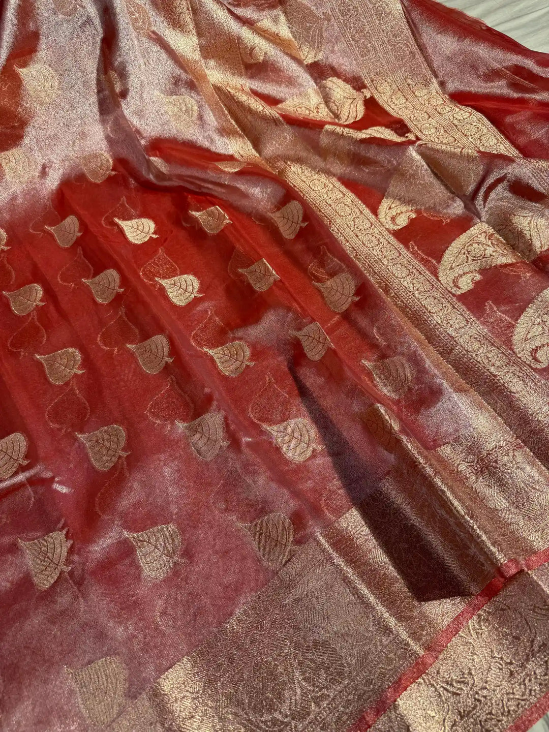Cardinal Red Glass Tissue Silk Banarasi Saree