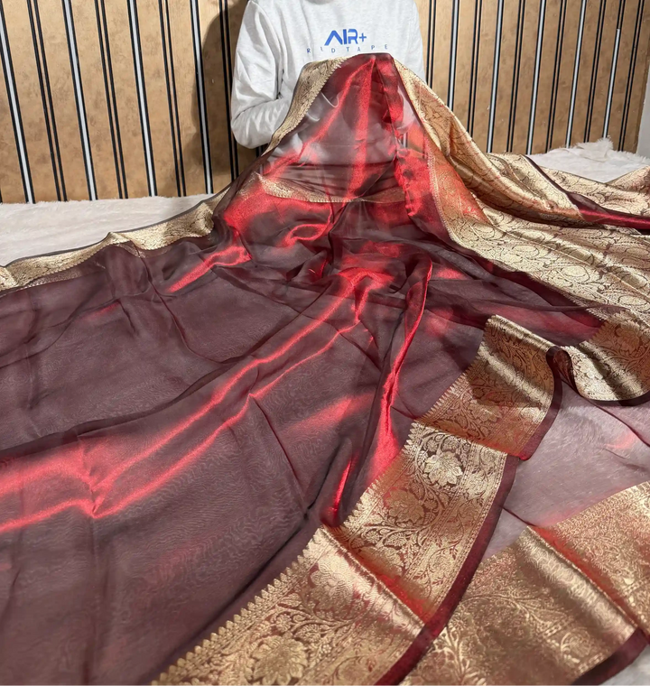 Carmine Maroon Pure Tissue Silk Banarasi Saree