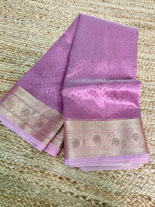 Carmine Pink Tissue Silk Saree with Classic Sequence Work