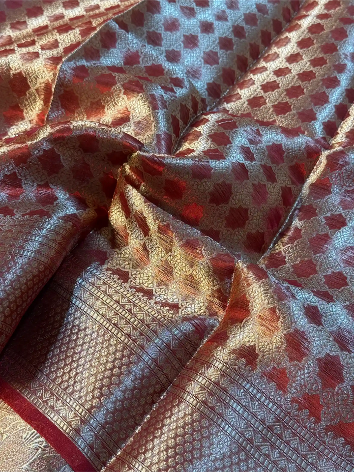 Carmine Red Pure Tissue Silk Banarasi Saree