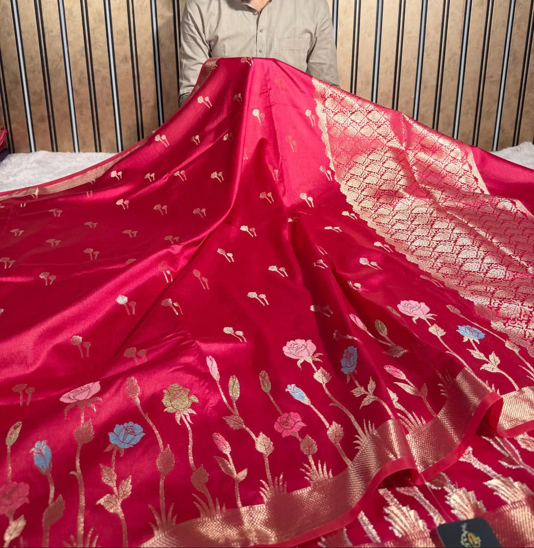 Cheery Pink Contemporary Premium Raw Dupion Silk Saree