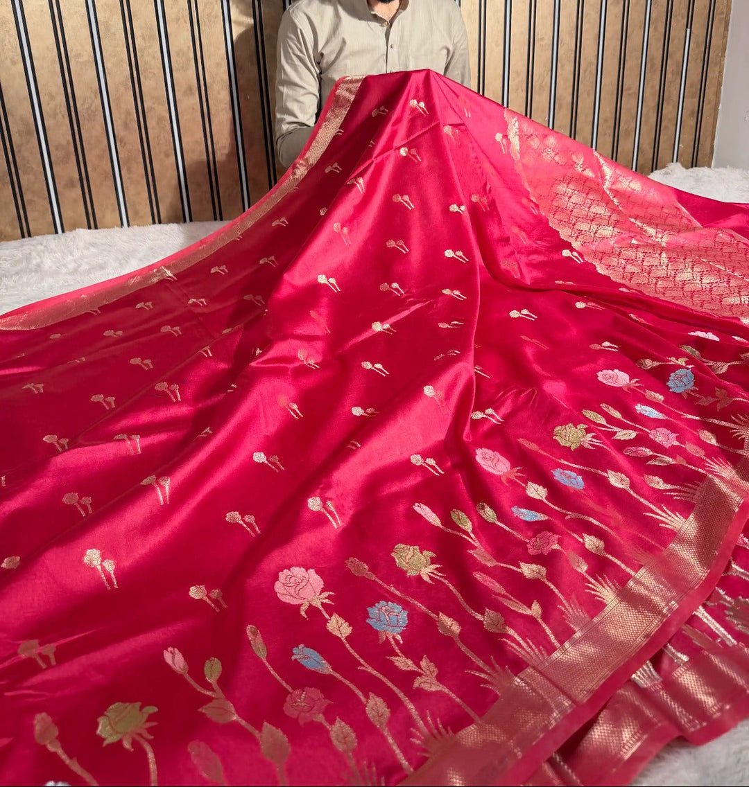 Cheery Pink Contemporary Premium Raw Dupion Silk Saree