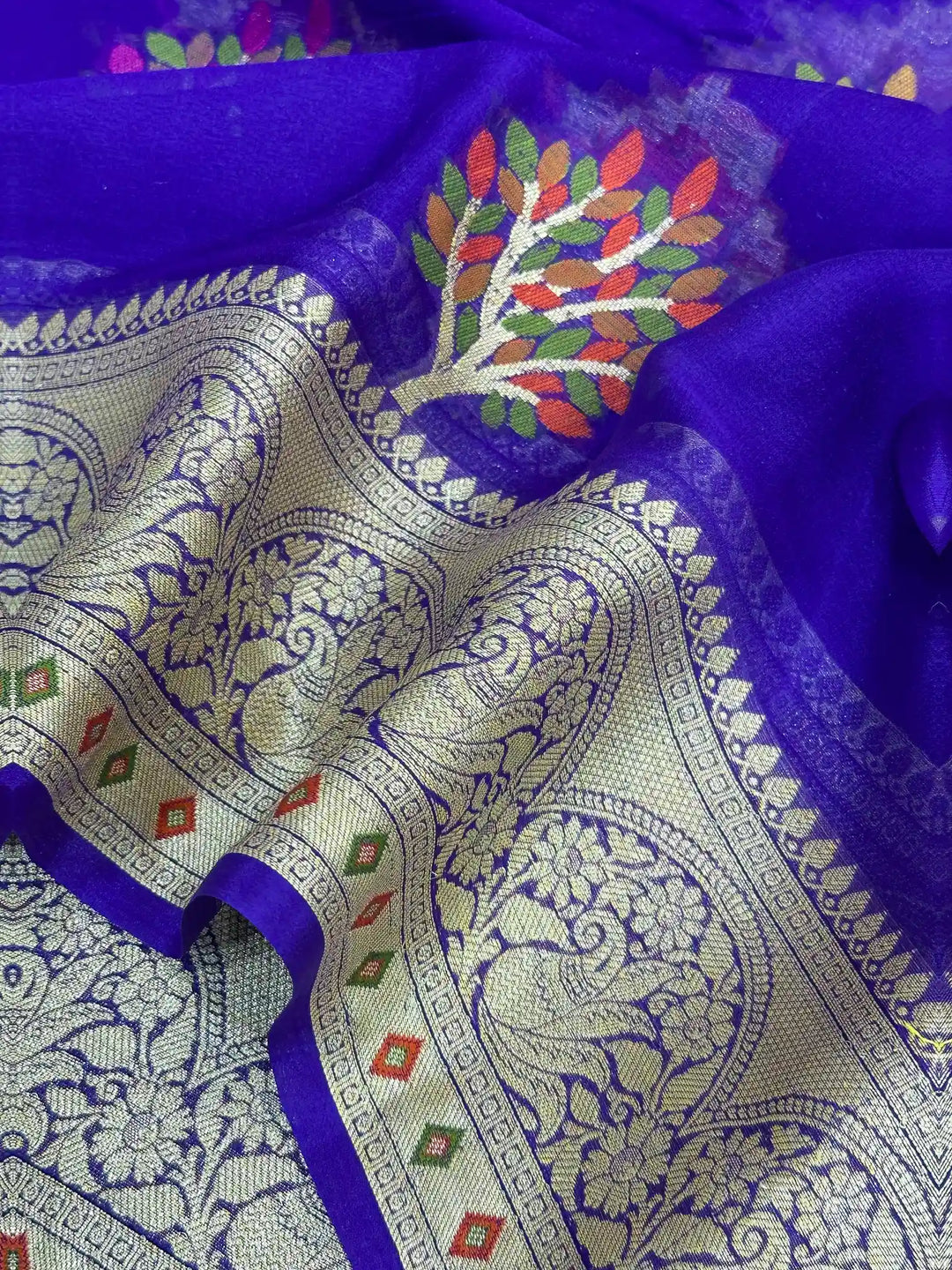 Chelsea Blue Chiffon Khaddi Buta Banarasi Saree