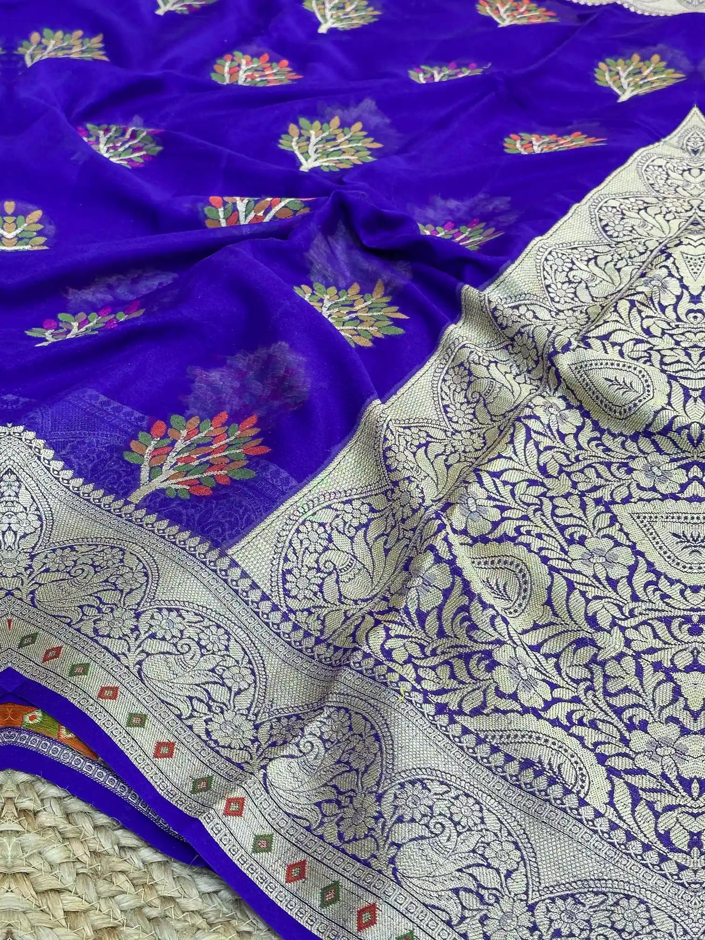 Chelsea Blue Chiffon Khaddi Buta Banarasi Saree