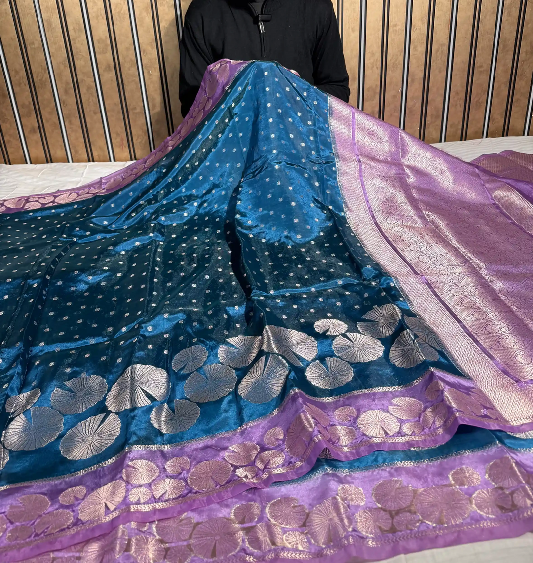 Cobalt Blue Banana Silk Contemporary Banarasi Saree