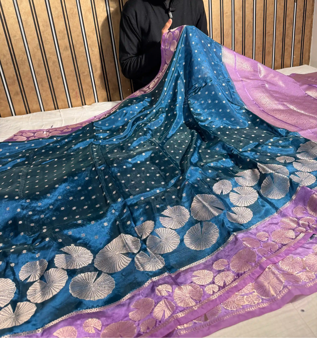 Cobalt Blue Banana Silk Contemporary Banarasi Saree
