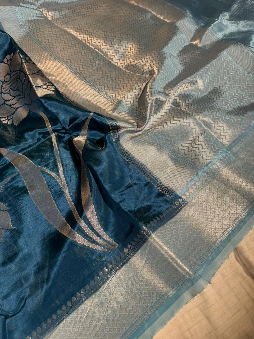 Cobalt Blue Banana Silk Heritage Weave Banarasi Saree