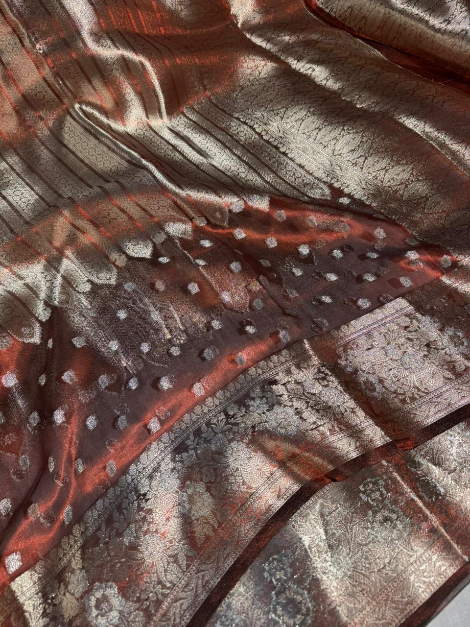 Coffee Brownish Shade 100% Pure Tissue Silk Saree with Never Seen Before 