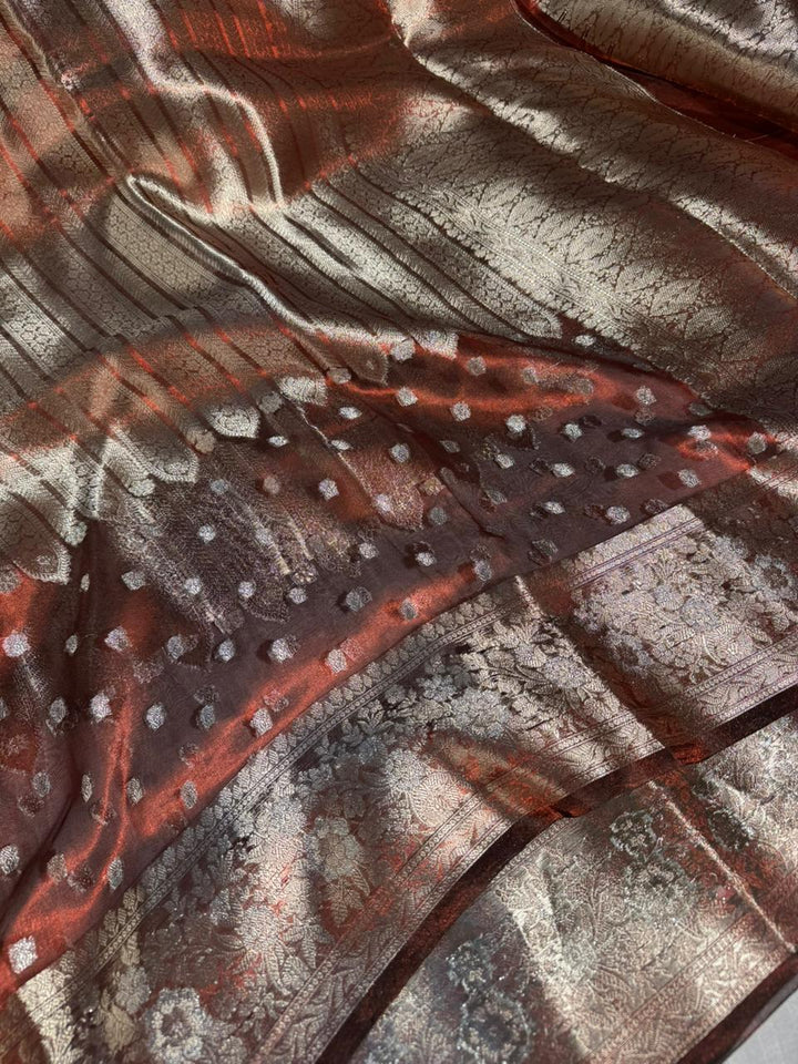 Coffee Brownish Shade 100% Pure Tissue Silk Saree with Never Seen Before 