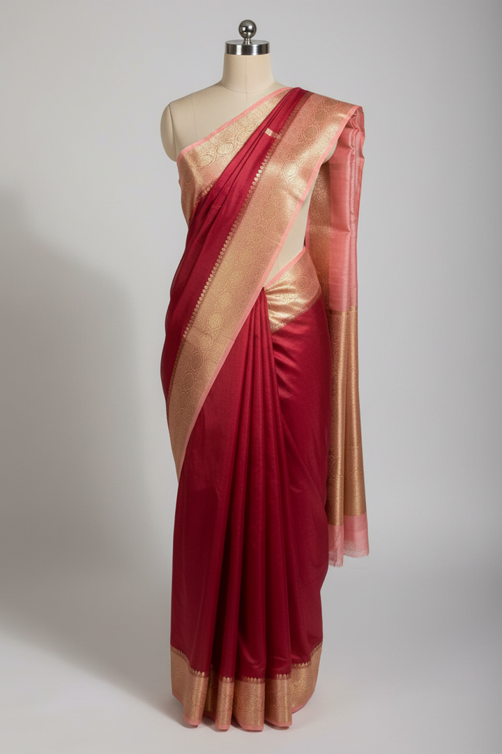 Contrast Maroon Mysore Crepe Silk Banarasi Saree