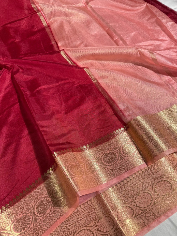 Contrast Maroon Mysore Crepe Silk Banarasi Saree