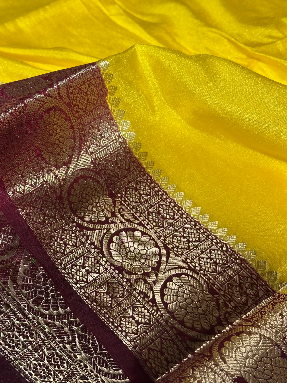 Contrast Mustard Mysore Crepe Silk Banarasi Saree