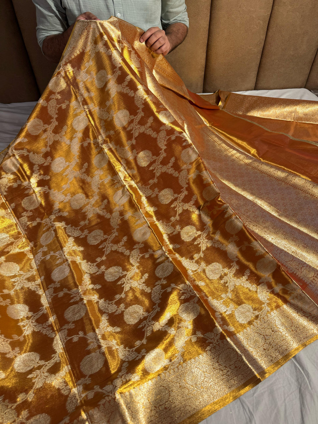 Copper Premium Katan Silk Saree with Rich Pallu and Blouse