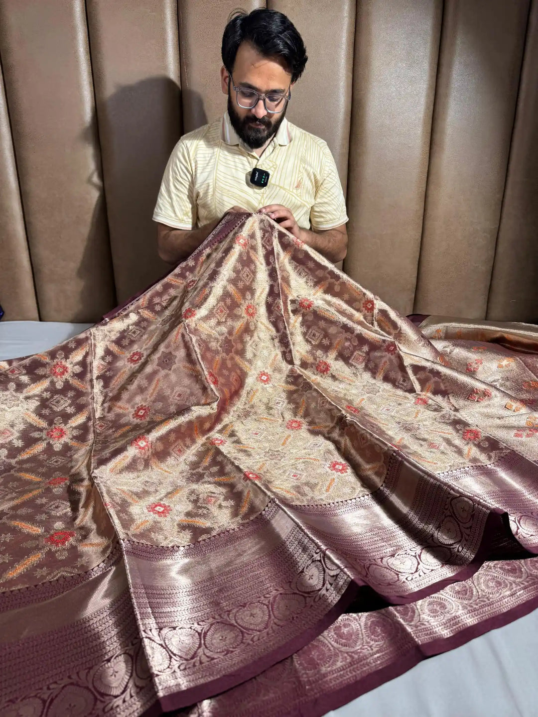 Copper Rose Kanjivaram Tissue Silk Saree with Rich Pallu and Blouse