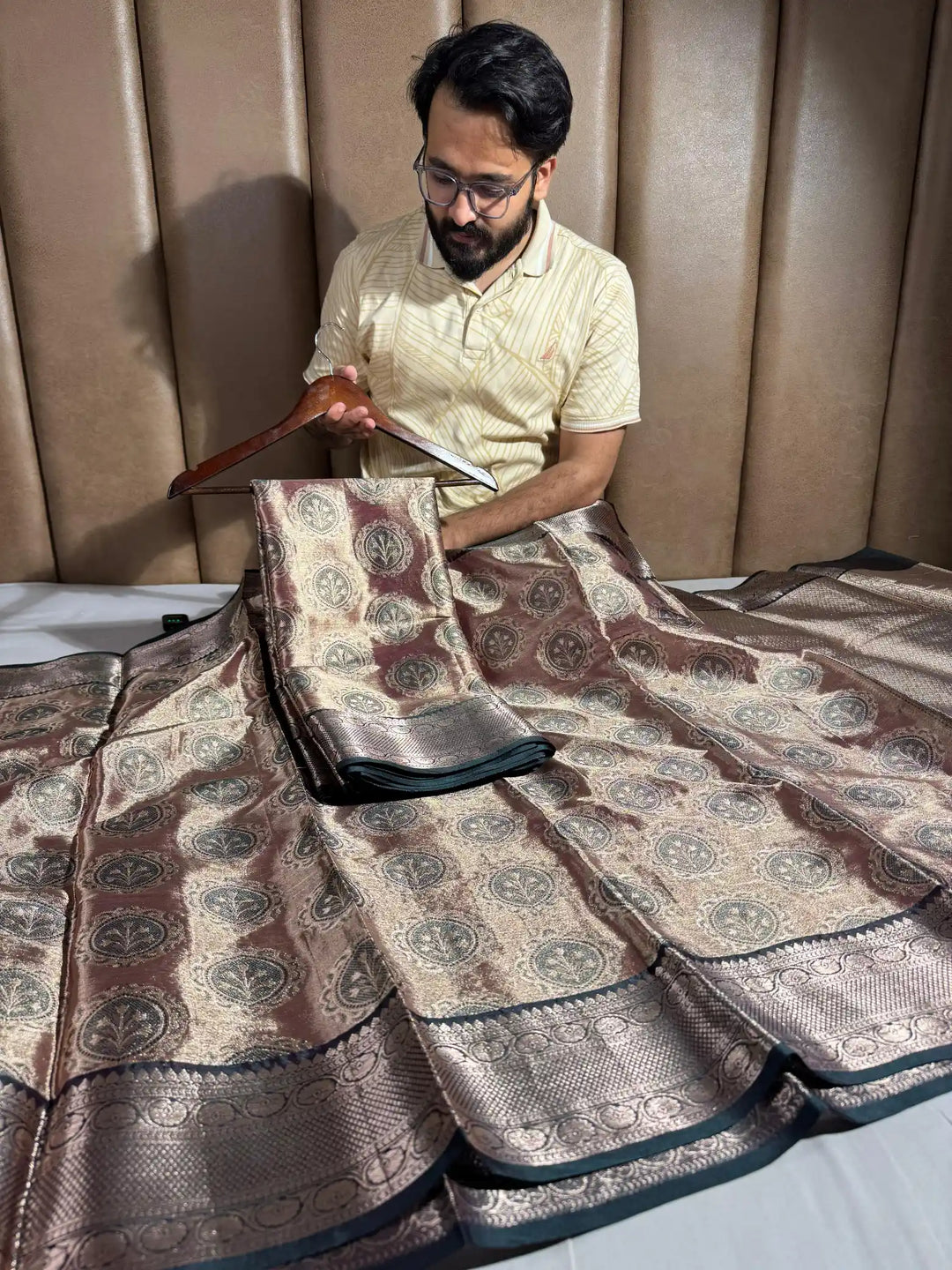 Copper Rose Kanjivaram Tissue Silk Saree with Rich Pallu and Blouse