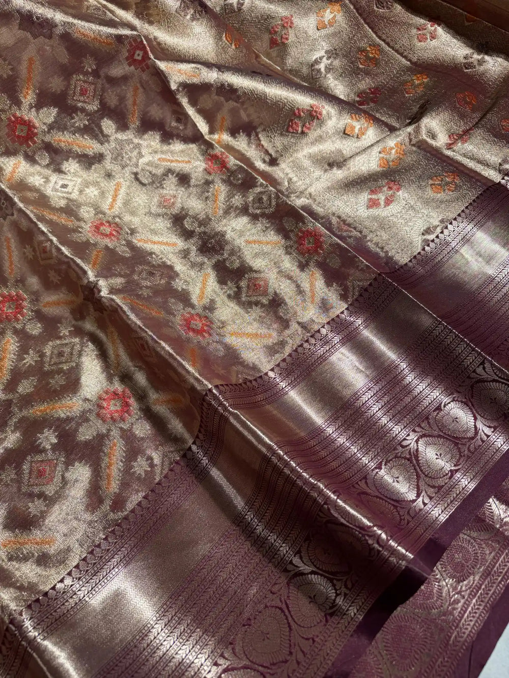 Copper Rose Kanjivaram Tissue Silk Saree with Rich Pallu and Blouse