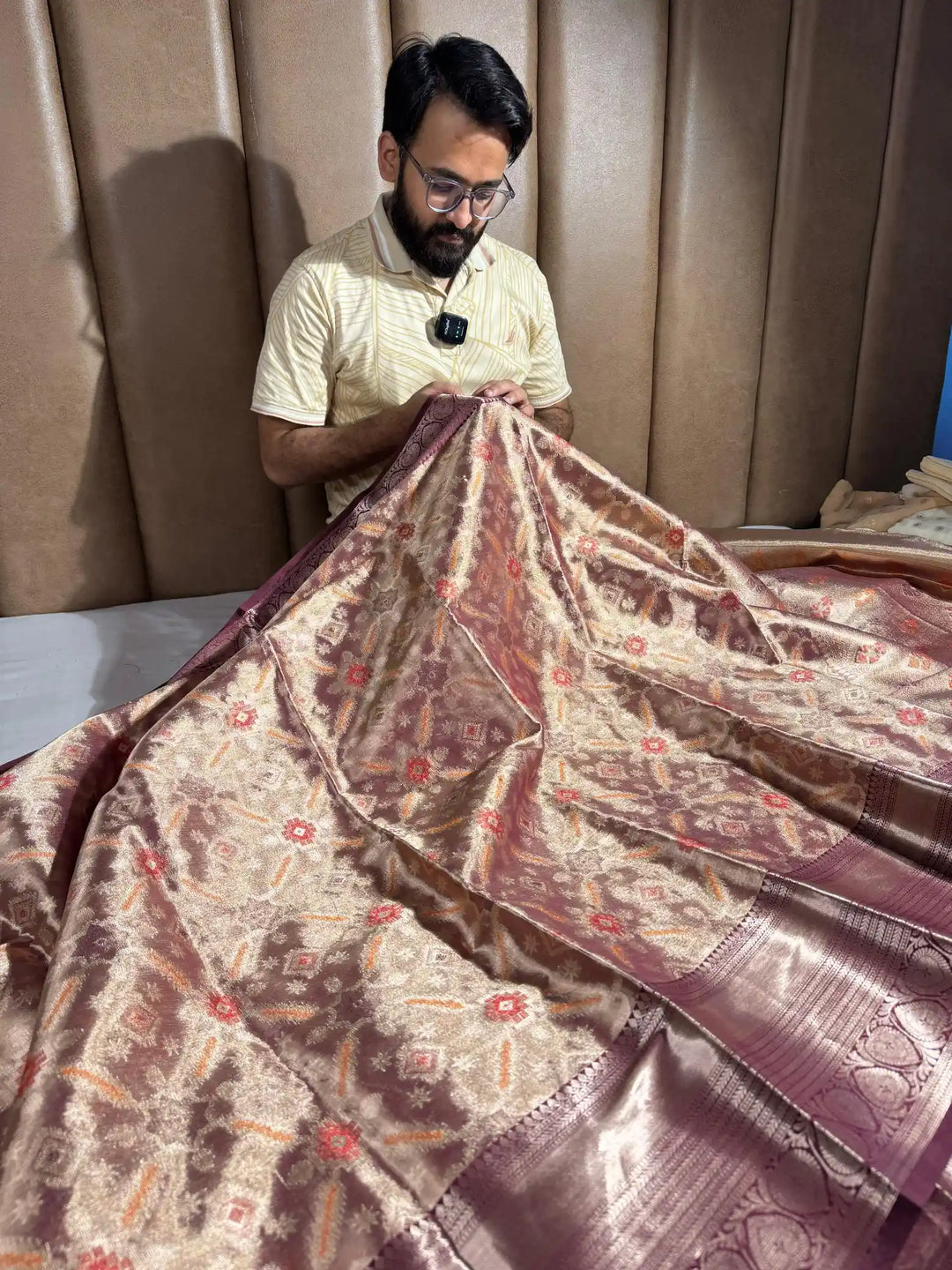 Copper Rose Kanjivaram Tissue Silk Saree with Rich Pallu and Blouse