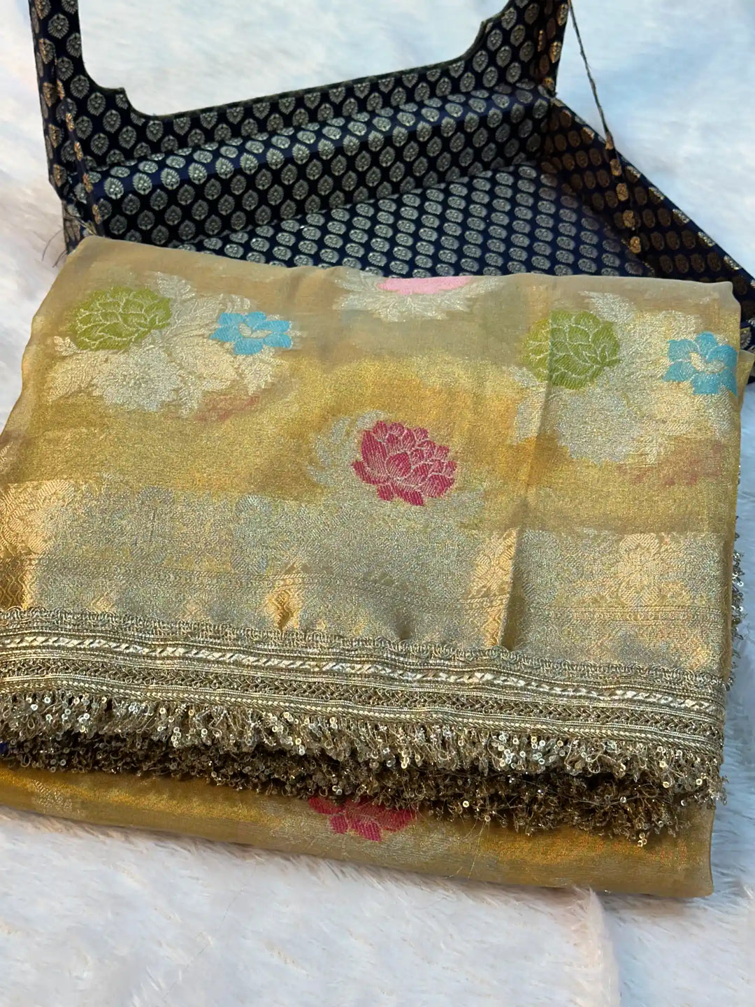 Copper Shade Tilfi Meenakari Tissue Silk Banarasi Saree